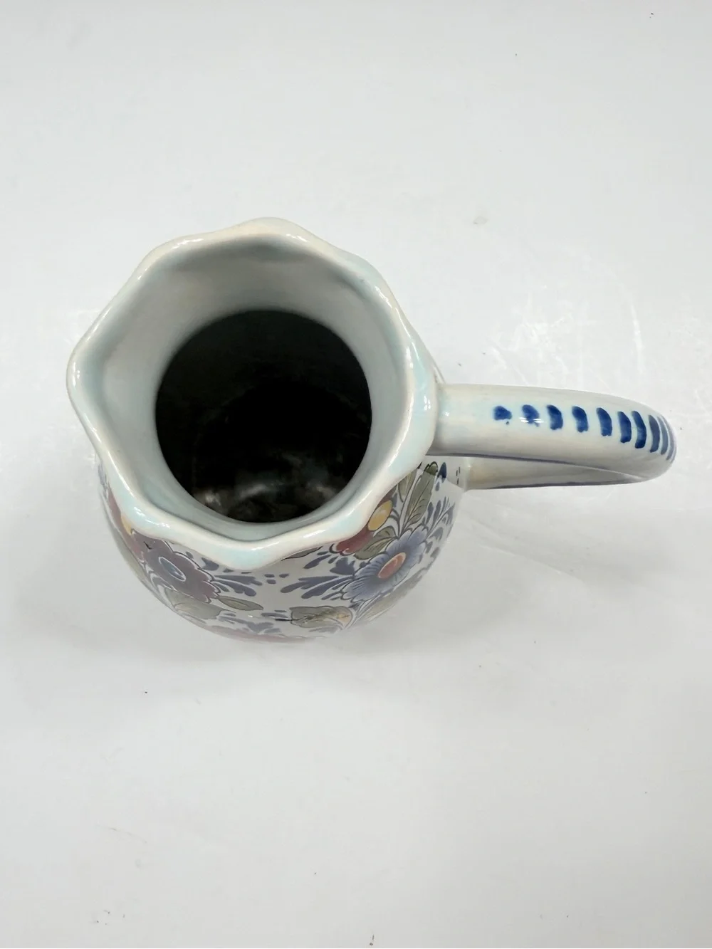 1960s Oud Delft Pottery Jug Pitcher Vase Hand Painted Polychrome Floral 6.5” Vtg